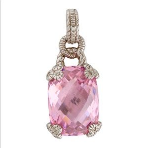 Judith Ripka Pink Quartz & Diamond Silver Pendant